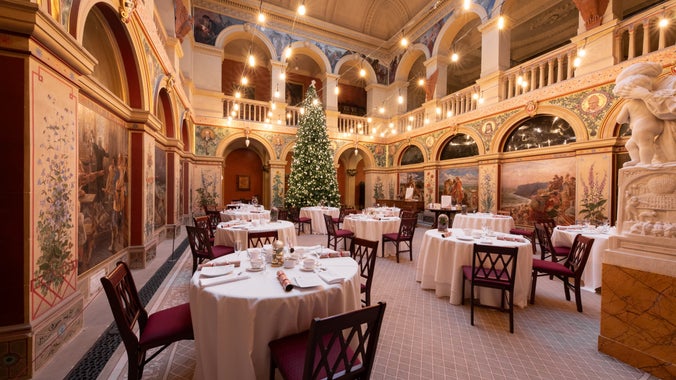 Central Hall at Wallington dressed for Festive Afternoon Tea